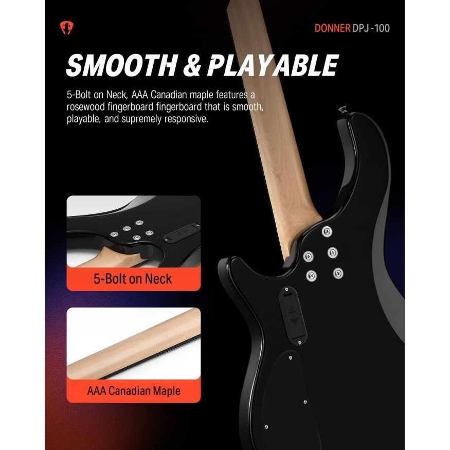 Donner DPJ - 100B Gitar Bass Elektrik - Black