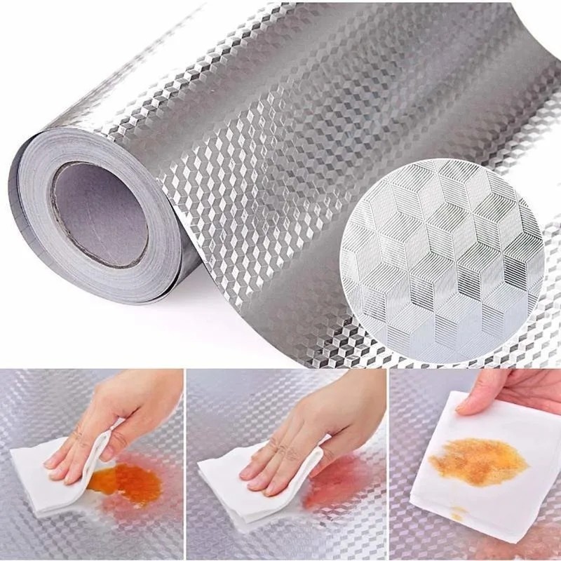 

Kitchen Wallpaper Stickers Self Adhesive Aluminum Foil Oil Proof Waterproof Stickers For Countertop