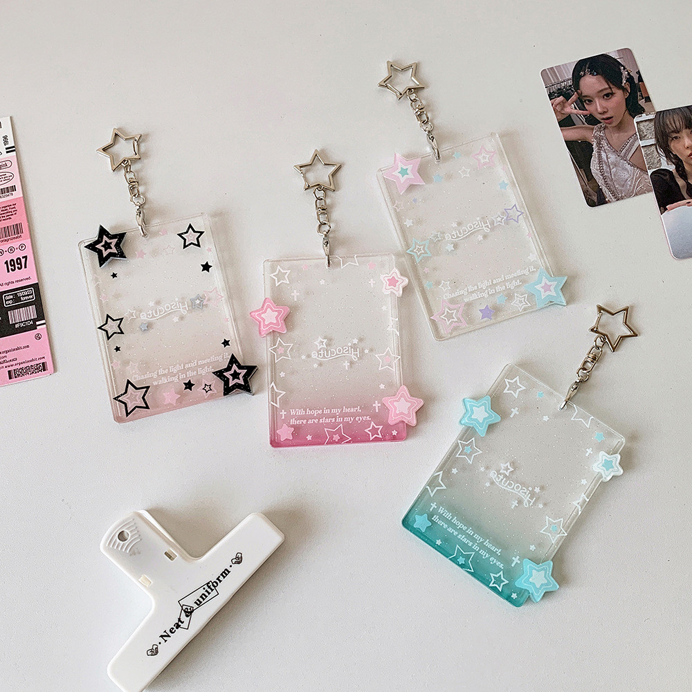 

Glitter Star Photocard Holder Keychain Photo Card Holders 2.4X3.5 Inch Id Badge Holder Bus Card