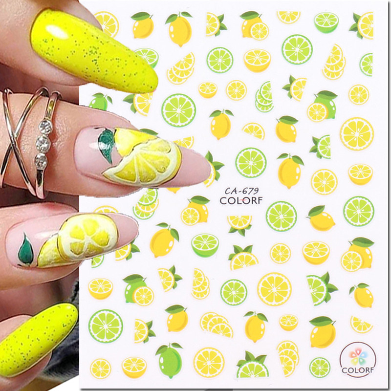

3D Nails Art Adhesive Sliders Lemon Pineapple Strawberry Fruits Decals For Nails Decorations