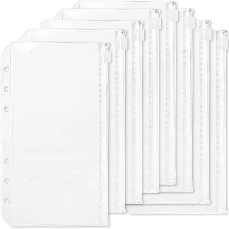 

A5 A6 A7 Binder Pockets 6 Pack 6 Holes A6 Binder Inserts Cash Envelopes Clear Cash Envelopes Zipper