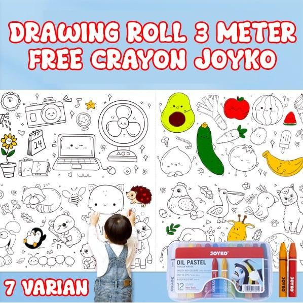 

Mainan Edukasi Anak Kertas Gambar, Drawing Roll 3M Free Crayon Joyko #Gratisongkir