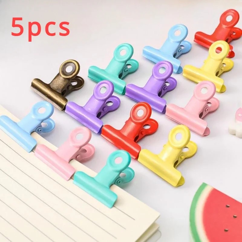 

5Pcs Random Color Metal Grip Ticket Paper Stationery Clips Office Documents Binder Clip School