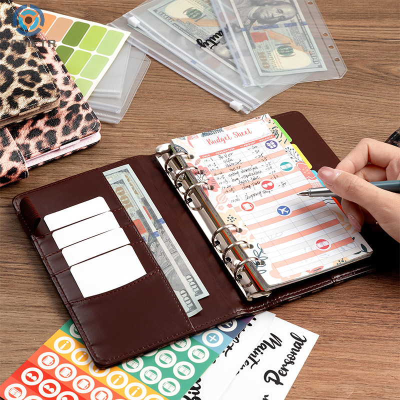 

A6 Pu Leather Budget Binder Notebook Cash Envelopes System Set,With Binder Pockets For Money Budget