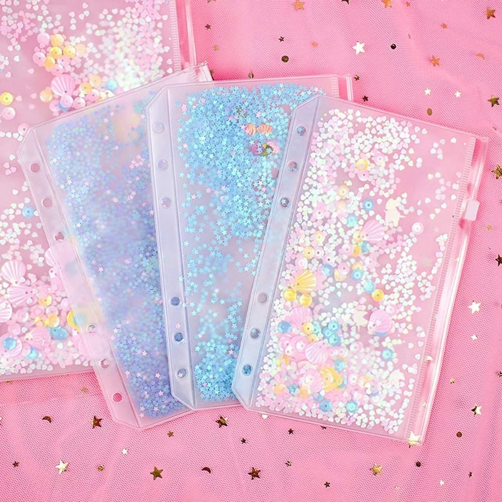 

Glitter Sequins Cute A6 A5 Inner Pocket Standard 6 Hole File Holder Notebook Binder Loose Leaf Clear