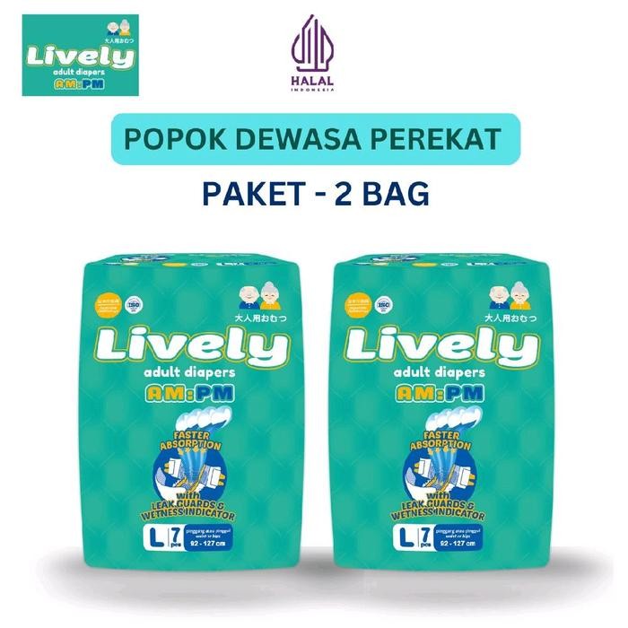 [2Bag] LIVELY Popok Dewasa Perekat L7 Anti Ruam - Cepat Kering, Daya Serap Tinggi, Anti Iritasi &