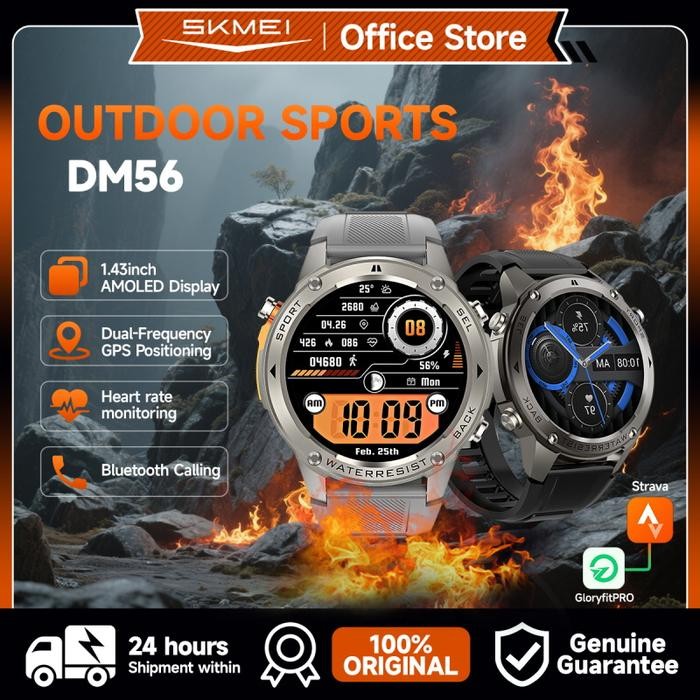 SKMEI DM56 Smartwatch GPS - Jam Tangan Pria & Olahraga dengan Layar AMOLED 1.43 Inci, Bluetooth,