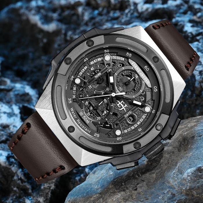 DISKON Evans Jayden Jam Tangan Pria 9547 Kulit Kaca Sapphire Chronograph Water Resistant 5ATM