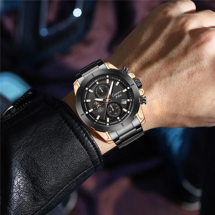 DISKON Cristiano Aillen Jam Tangan Pria Analog 8893 Rantai Stainless Steel Chronograph Kaca Sapphire
