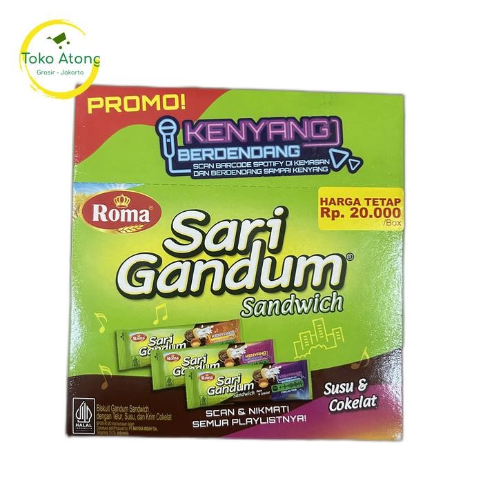 

PastikanTerjaminMutunya- Roma Sari Gandum Sandwich Susu & Coklat (kemasan box isi 12 pcs)