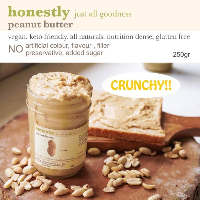 

PastikanTerjaminMutunya- HONESTLY peanut butter selai kacang CRUNCHY unsweetened vegan
