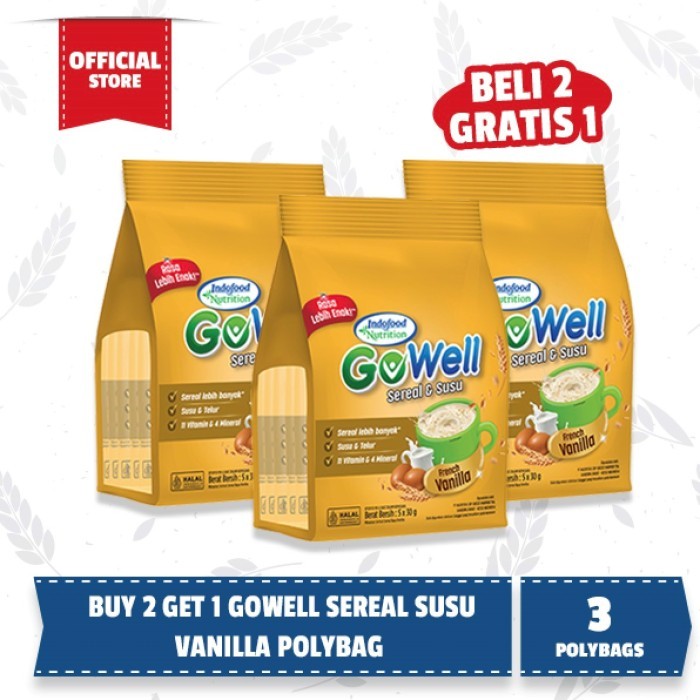 

PastikanTerjaminMutunya- Buy 2 Get 1 - GoWell Sereal Susu Vanilla Polybag