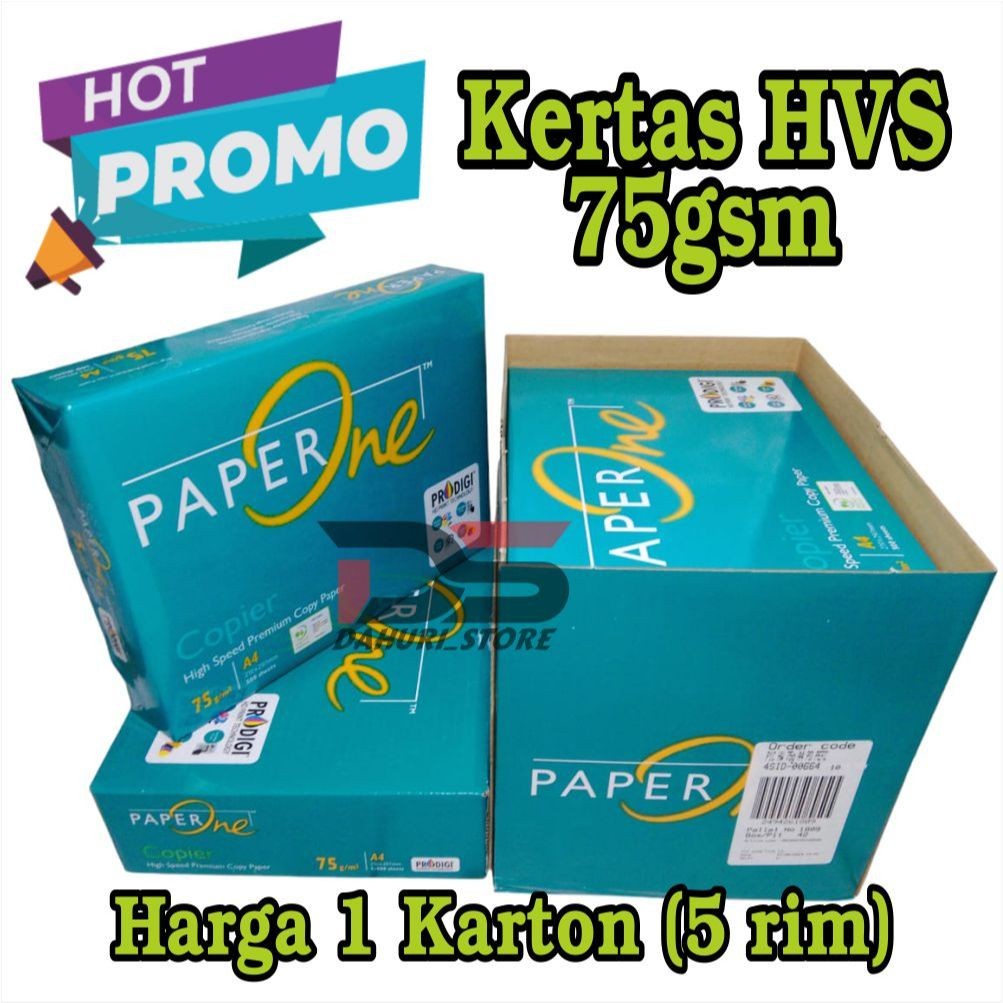

PROMO MURAH KERTAS HVS 75gr PaperOne Kertas A4 75gr Kertas HVS 1 KARTON / 5 RIM