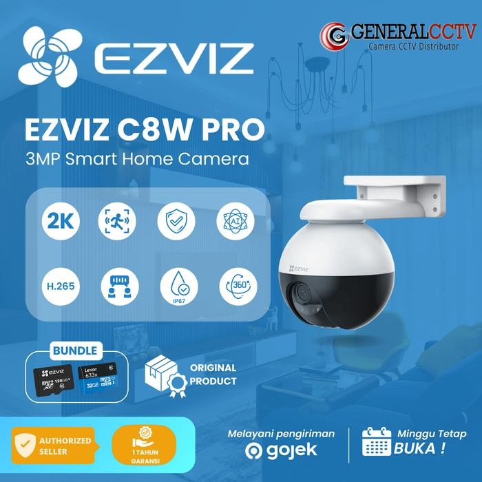 Jepret- Ezviz C8W Pro 3Mp Cakupan Panorama 360 Kamera Wi-Fi Pan & Tilt
