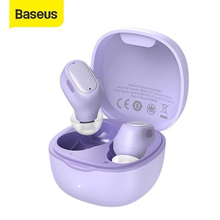 Top- Kiip X Baseus Encok Wm01 True Wireless Bluetooth Earphone Mini Earbuds Tws Biru