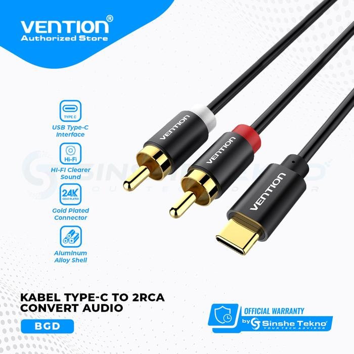 Top- Vention Kabel Usb Type C To 2 Rca Male Audio