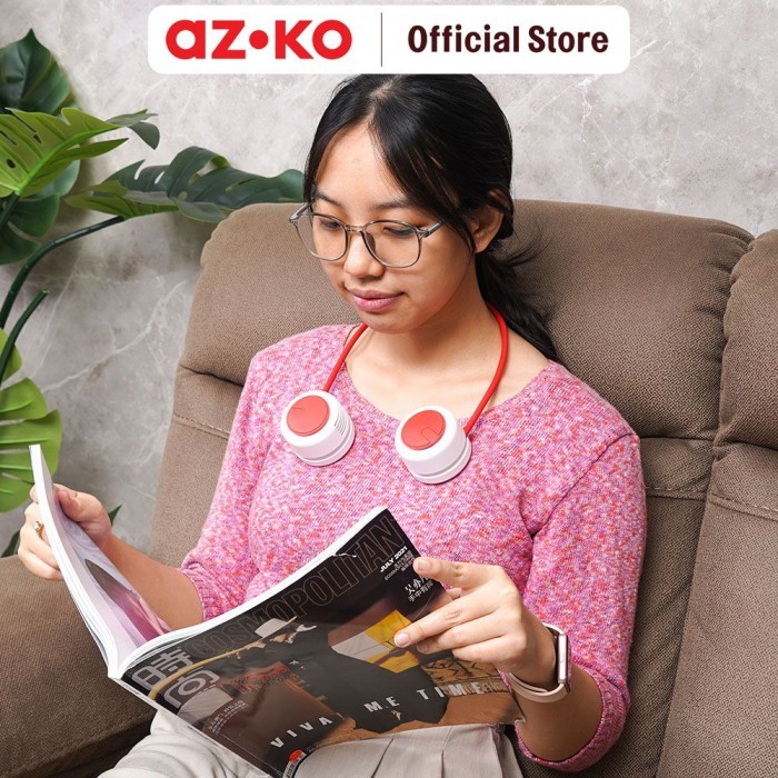 Azko Apa Kipas Angin Leher Rechargeable 2 In 1 - Merah Portable Neck Fan Kipas Pundak Leher Travel