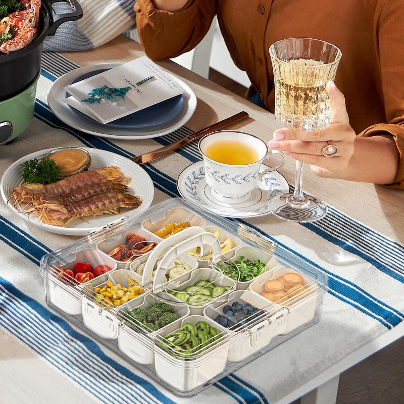 Bandeja Dividida com Tampa, Multipurpose Snack Tackle Box, Caixa De Armazenamento De Alimentos, Reci
