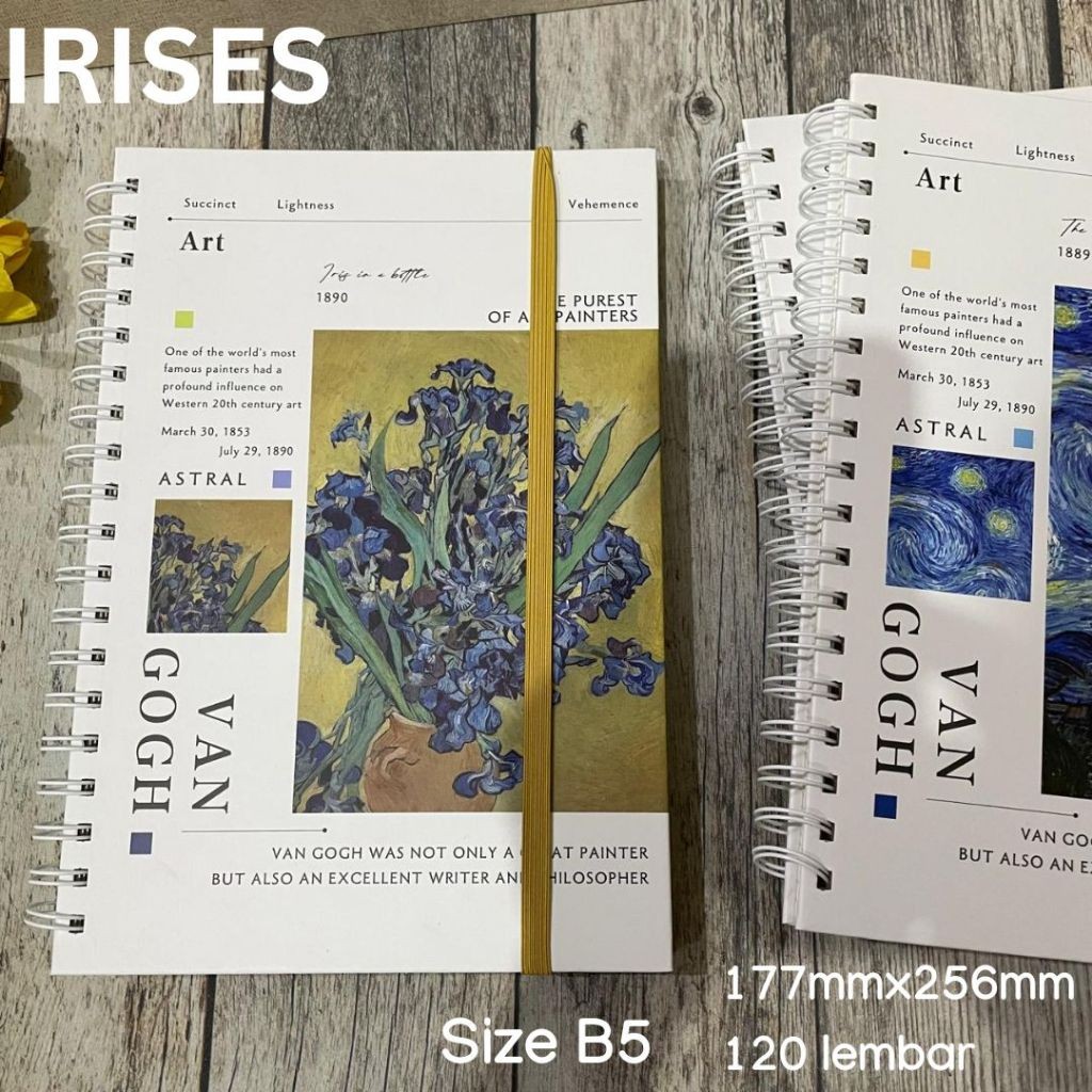 

Buku Jurnal B5 VAN GOGH Grid Writing Journal Note Book With Spiral Ring and Straps