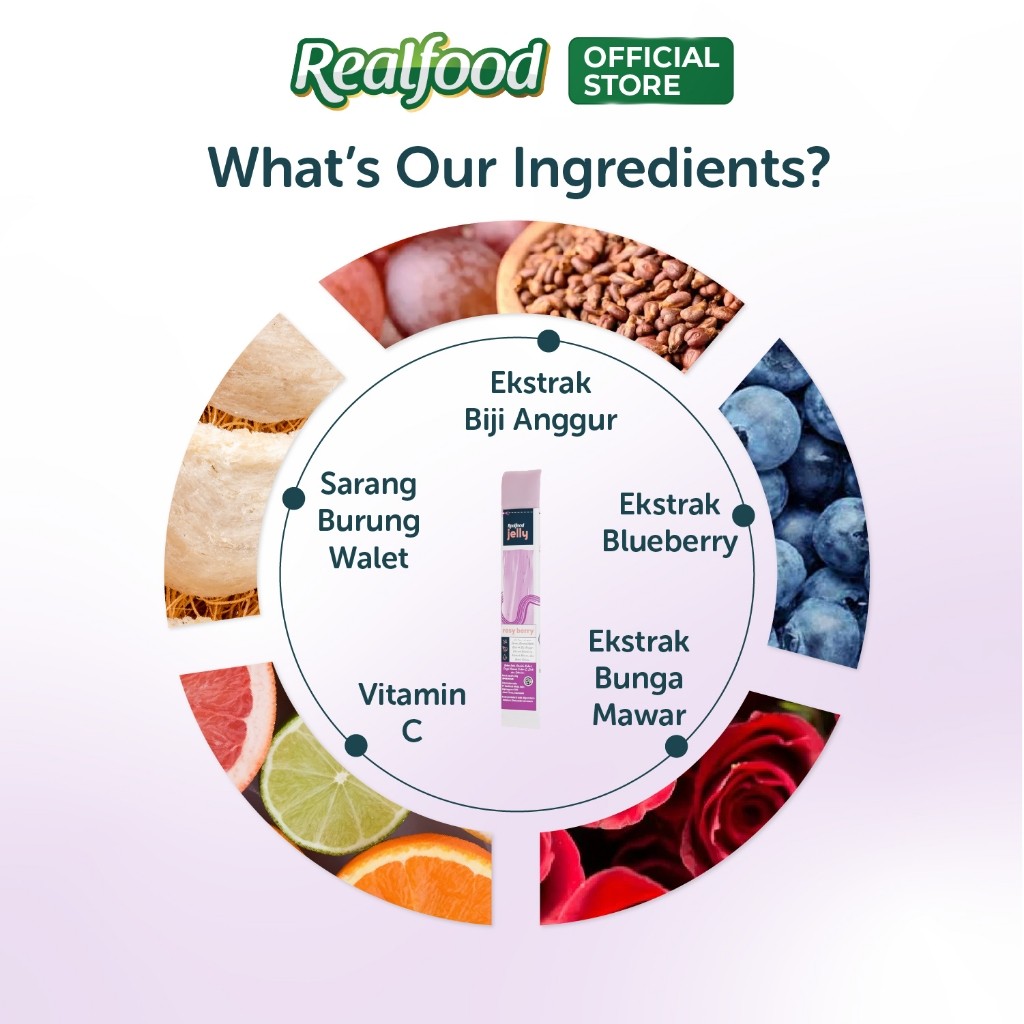 

Realfood Jelly Rosy Berry Sarang Burung Walet dengan Bubuk Salmon, Ekstrak Mawar dan Ekstrak Buah