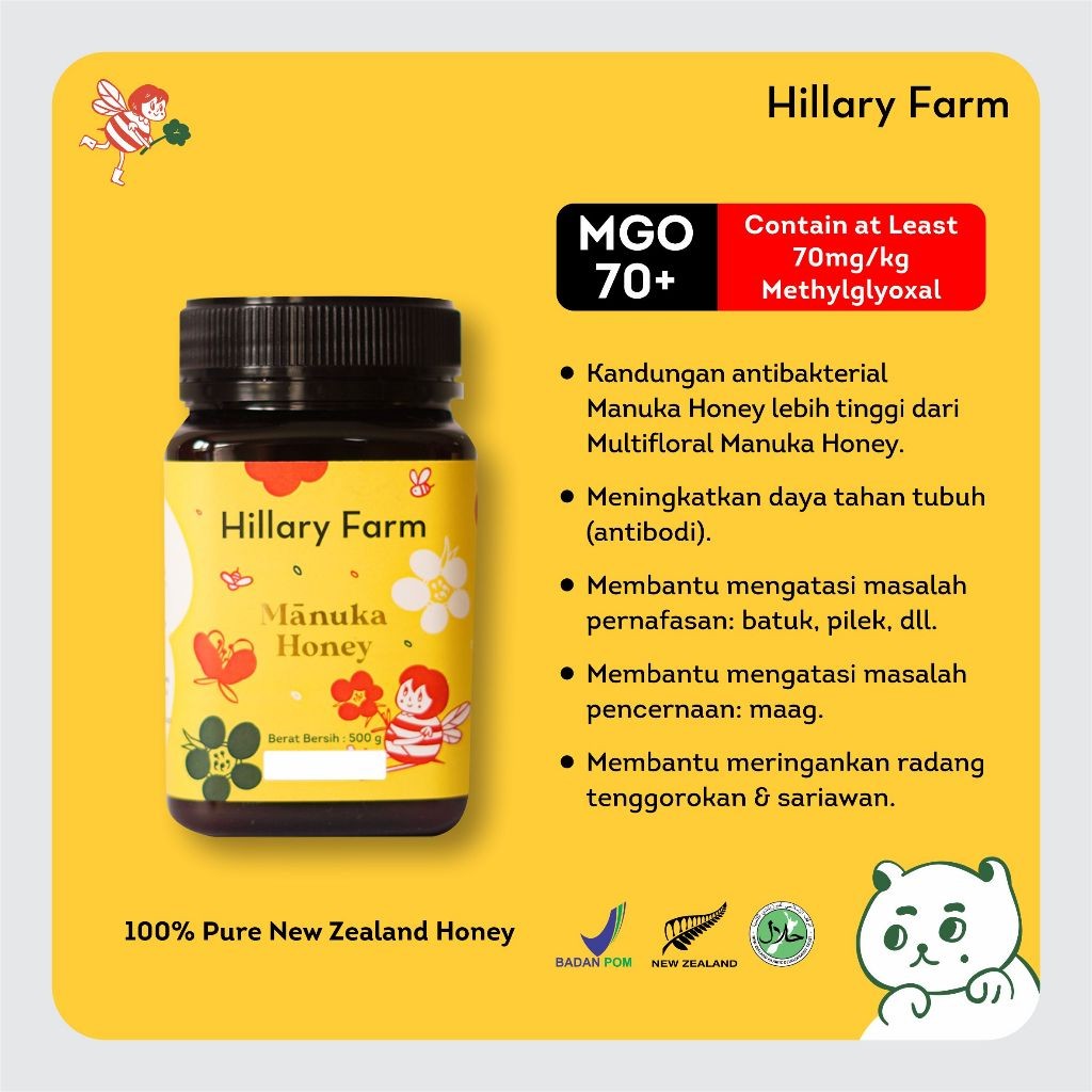 

Hillary Farm Manuka Honey 500gr + Multifloral Manuka Honey 500gr Free Madu