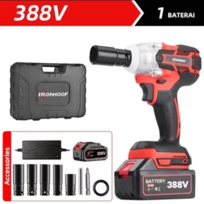 IRONHOOF Impact Wrench 288V / 388V Mesin Bor Elektrik Brushless 420N.Merah / Kuning