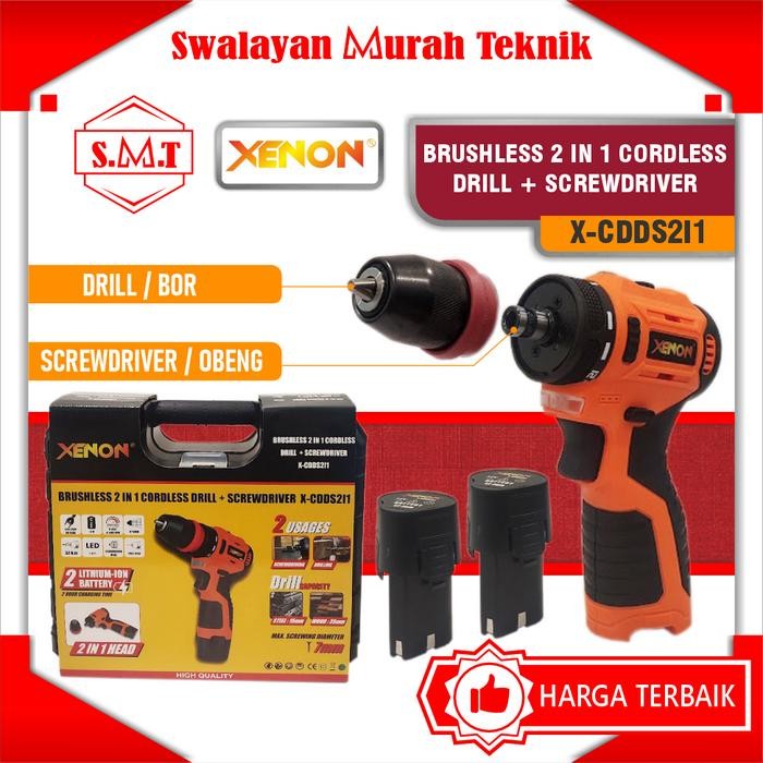 Bor + Obeng Baterai 2 Fungsi Brushless XENON CDDS2I1 2 in 1 Cordless Drill + Screwdriver