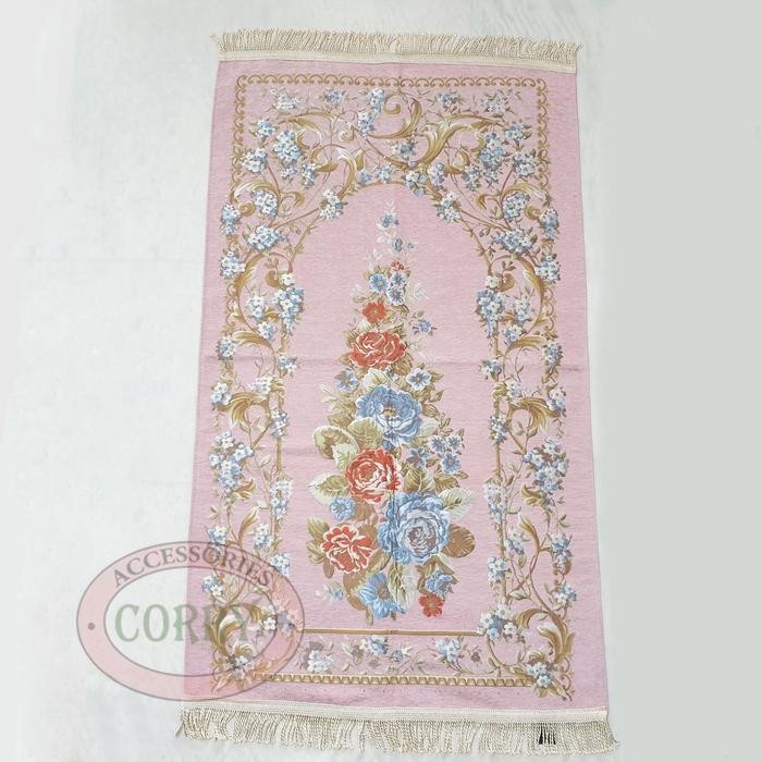 Sajadah Turki Bunga Pink 120 X 70 Cm Tebal Premium Import Turky Silk Satin Bordir Dewasa