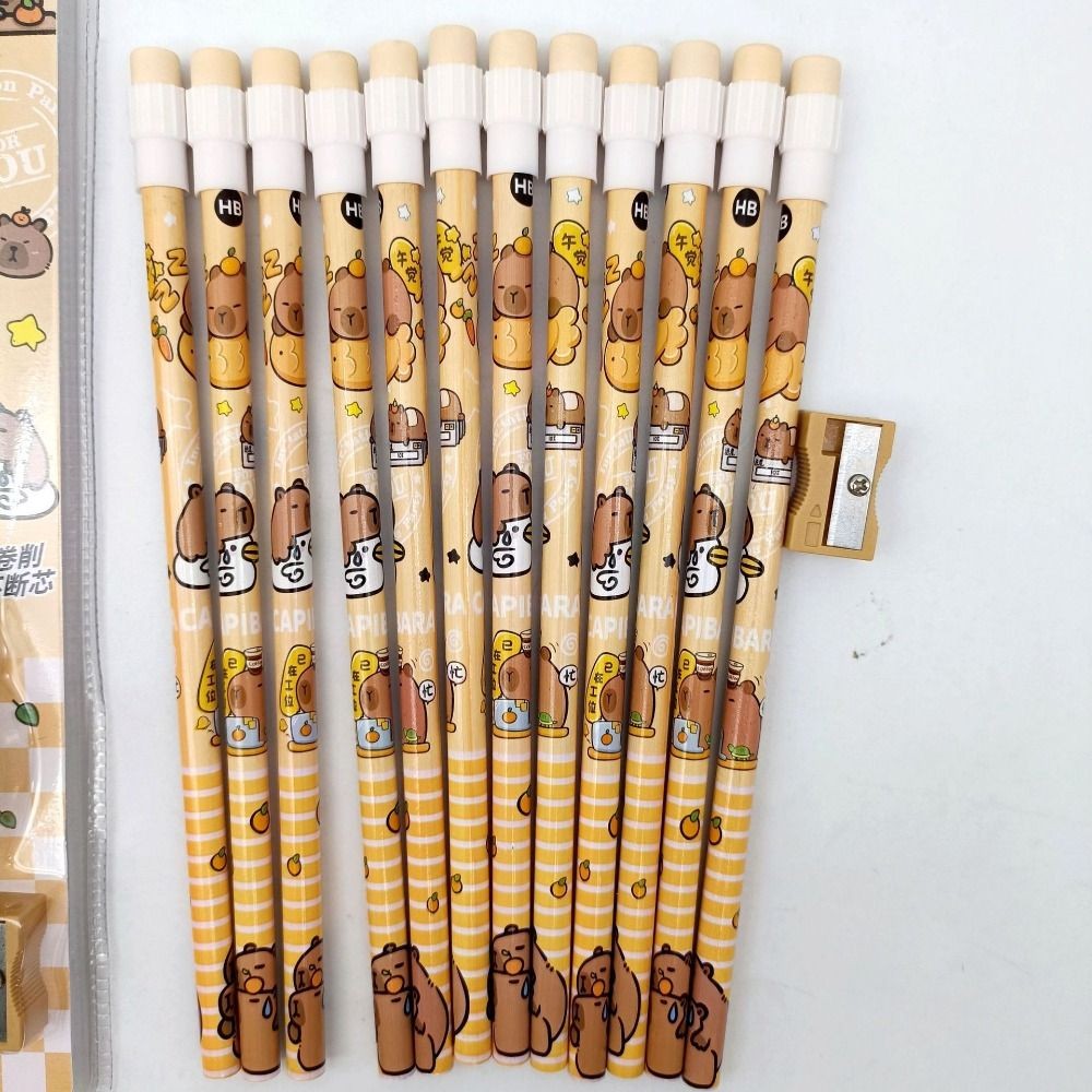 

12 Pcs Cartoon Capybara Hb Pencils With Eraser With Pencil Sharpener Writing Drawing Sketch Pens