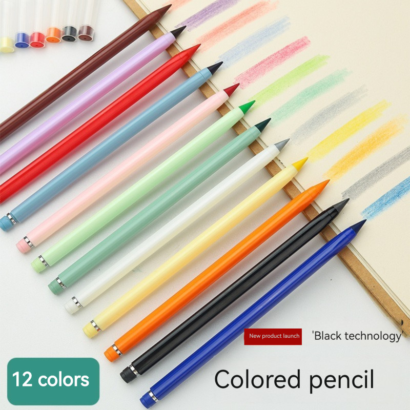 

24/13Pcs Unlimited Writing Color Pencil With Refill Set No Ink Novelty Eternal Pencils Pen Art Color