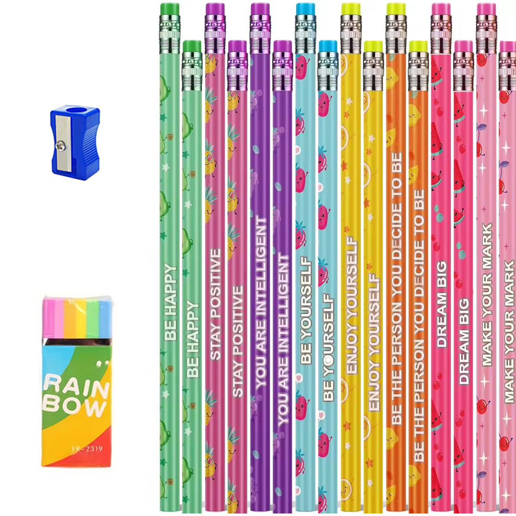 

16 Pcs Scented Pencils For Kids Inspirational Hb Pencils With Erasers Cylinder Colorful Fun Wood
