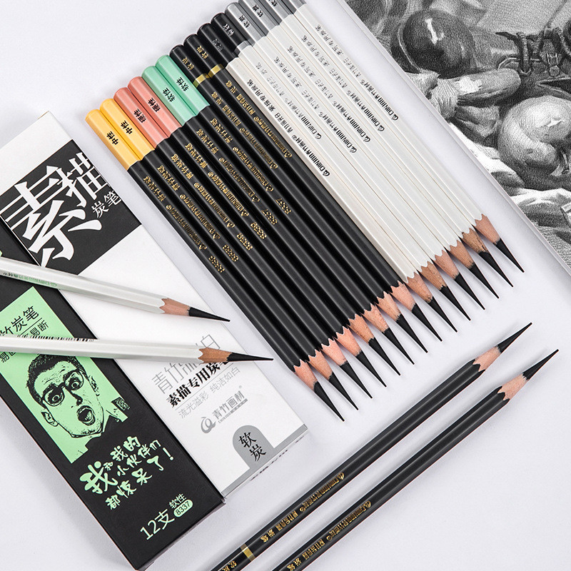 

12Pcs/Box Soft Medium Hard Black Sketch Charcoal Pen For Sketch Drawing Painting Office School