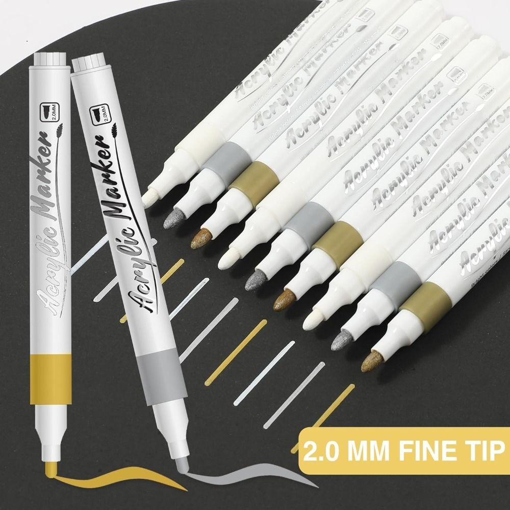 

Quick-Drying Acrylic Markers Paint Pen Black/White/Gold/Silver For Rock Painting, Stone,