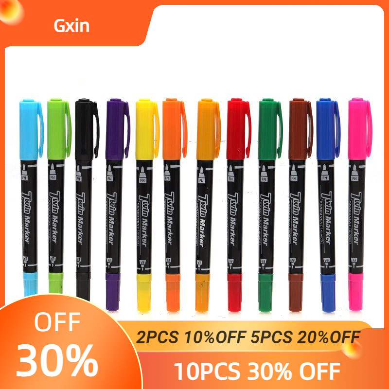 

Gxin G-107 12Pcs Colored Permanent Marker. Art Pens.Dual Tip.Waterproof.Practical Pen.Perfect For