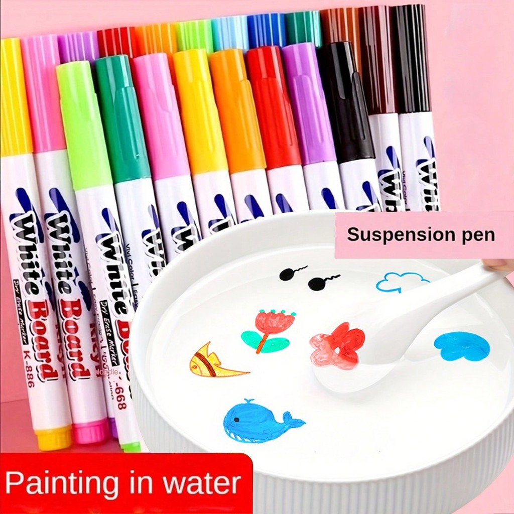 

8/12 Colors Magical Water Painting Pen With Ceramic Spoon, Magical Floating Ink Pens Dry Erase Art