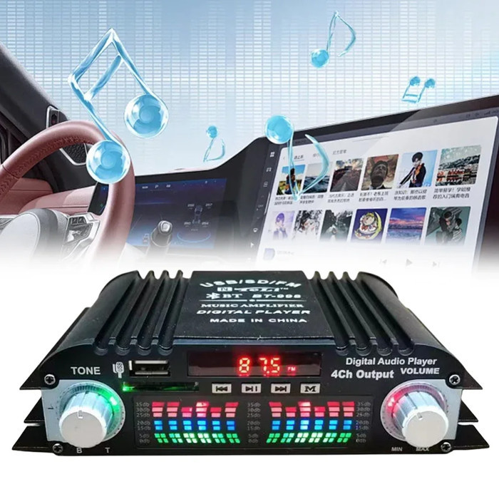 Audio Amplifier Hifi Ampli Bluetooth 5.0 Universal Stereo 4 Channel 1600W Karaoke Mobil Compatible