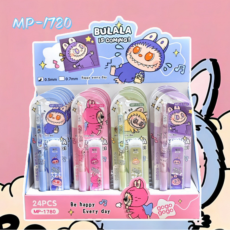

4/24Pcs Labubu 0.5Mm Mechanical Pencil Set With Pencil Lead Cute Student-Free Sharpening Pencil