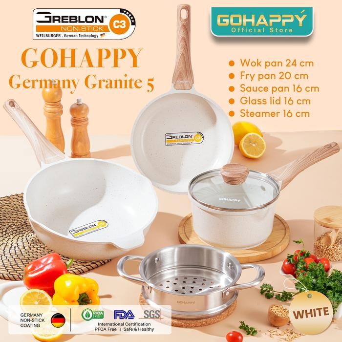 Terbaru Gohappy Panci Granite Set 5 Pcs Swiss Black & Cream
