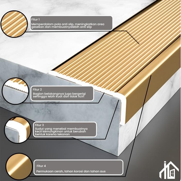 Lis Tangga Aluminium 2Mm / Step Nosing Aluminium / Lis Siku Tangga 2Mm Gold, Silver