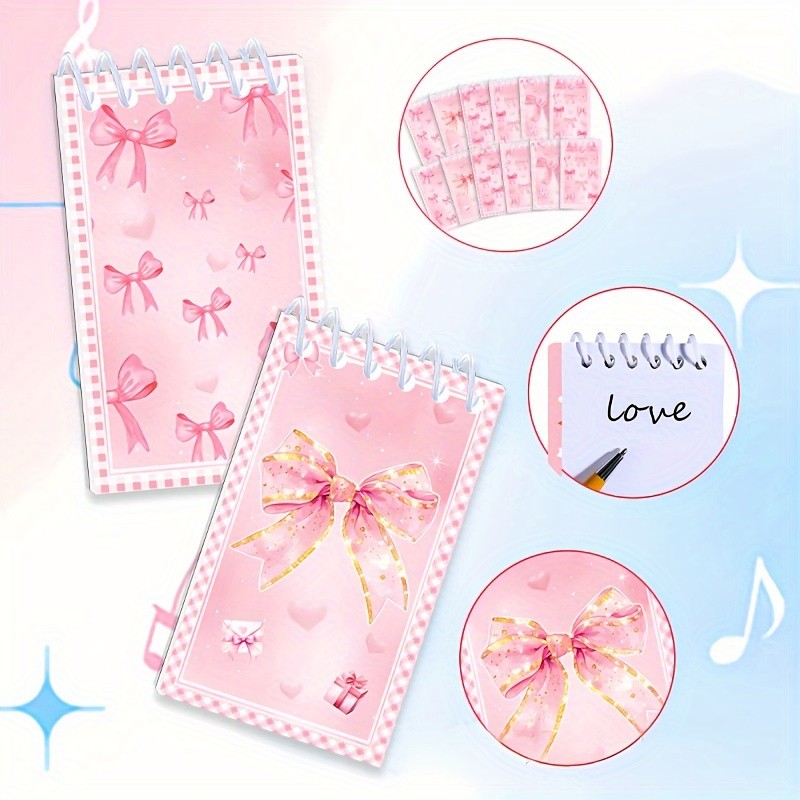 

10Pcs/Set Cute Mini Pink Bow Memo Pad Kawaii Princess Note Pad Spiral Notebooks Party Birthday Gifts