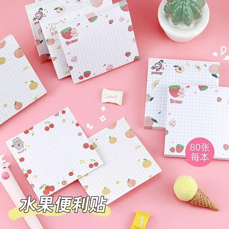 

80 Pages/Pack Kawaii Animals And Fruits Sticky Notes Memo Pad To Do List Cute Journaling Supplies