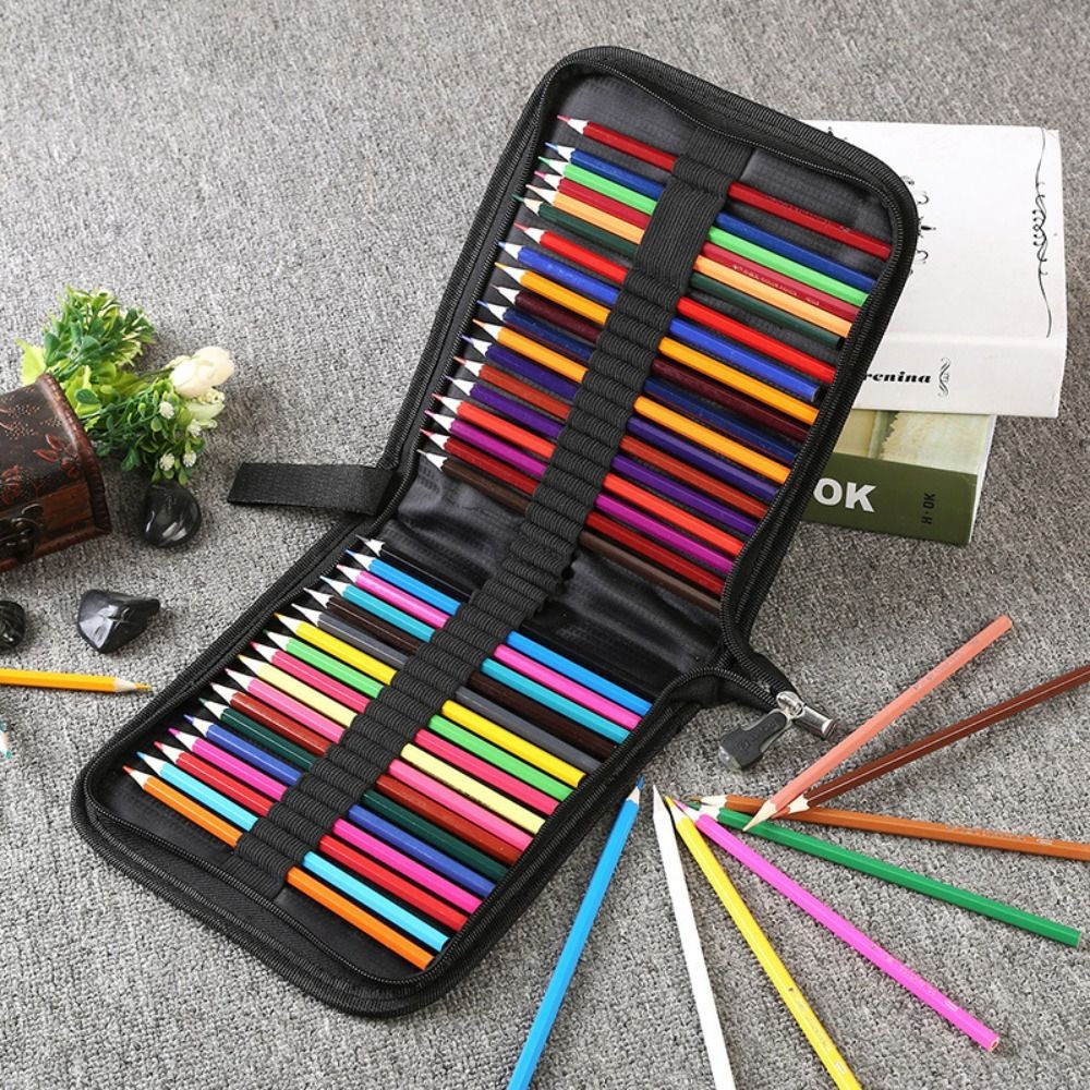 

36/48/72 Holes Folding Pen Curtain Black Oxford Pencil Bag Professional Painting Pencil Organizer