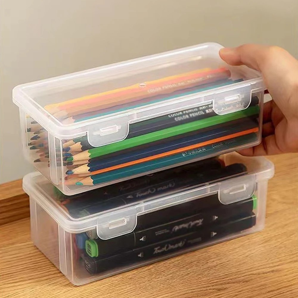

1Pcs Plastic Translucent Pencil Case Large Capacity Pencil Boxes Portable Storage Organizer Box