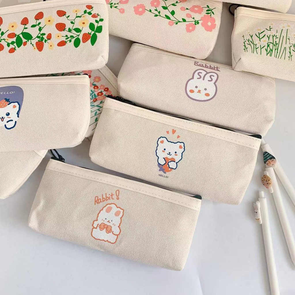 

1 Pcs Kawaii Pencil Case Bear Canvas Pencil Box Pencilcase Pencil Bag School Supplies Stationery