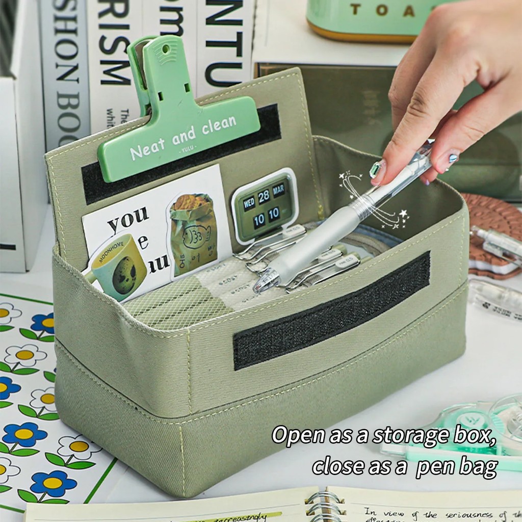 

1Pc Kawaii Large Capacity Pencil Case Creative Velcro Stationery Storage Bag Student Stationery