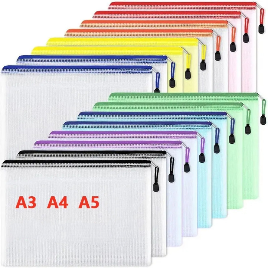 

A3/A4/A5 Mesh Zipper Pouch Document Bag Waterproof Zip File Folders School Office Supplies Pencil