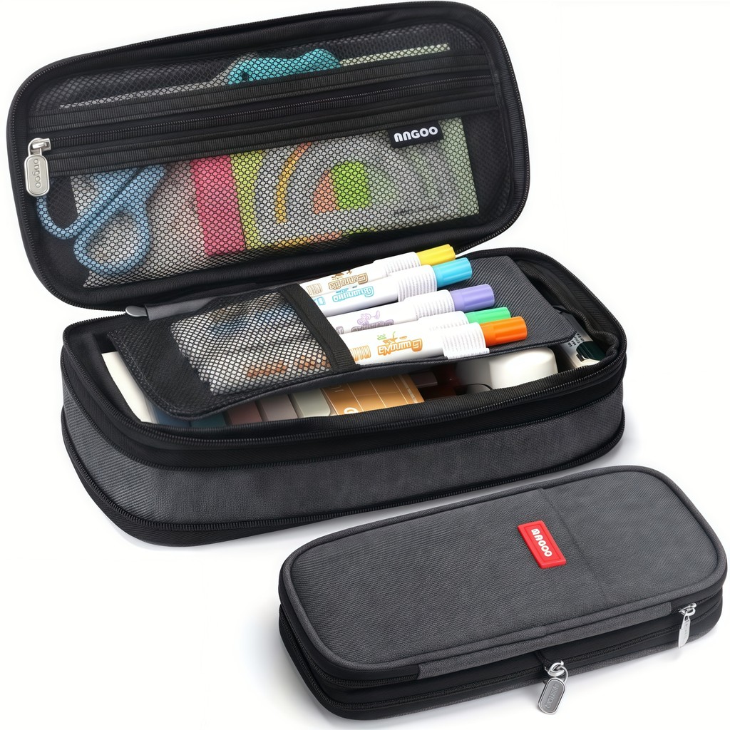 

Multi-Functional Double-Layer Canvas Pencil Bag, Large Capacity Portable Waterproof Stationery Bag,