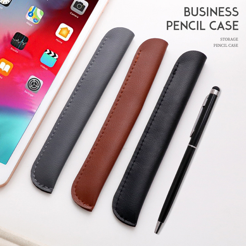 

Business Portable Pen Case Creative Personality Gel Pen Protective Cover Simple Solid Color Leather
