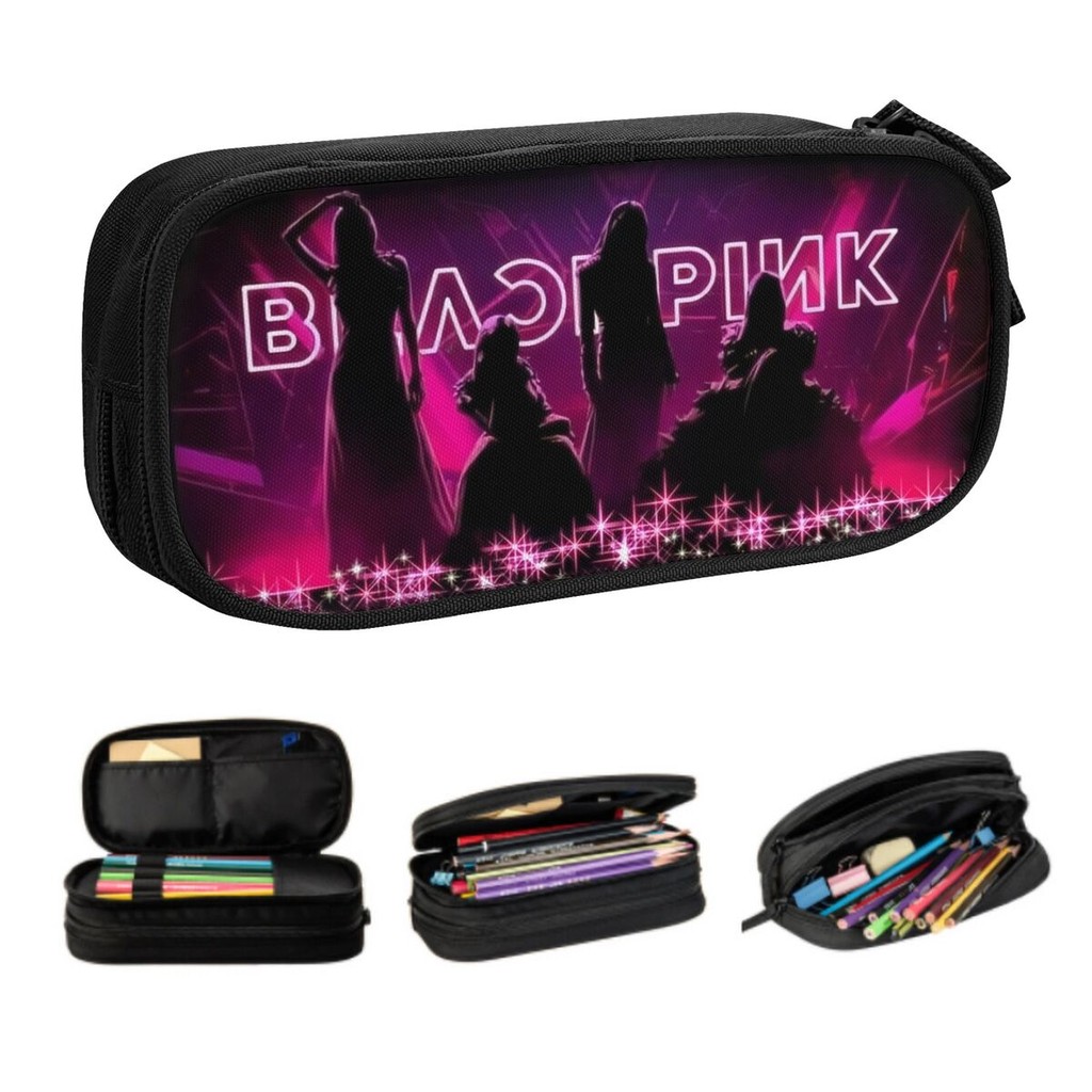 

Custom Kpop Bp Black Korean Pencil Cases Boys Gilrs Big Capacity Pinked Pencil Bag Pouch Students