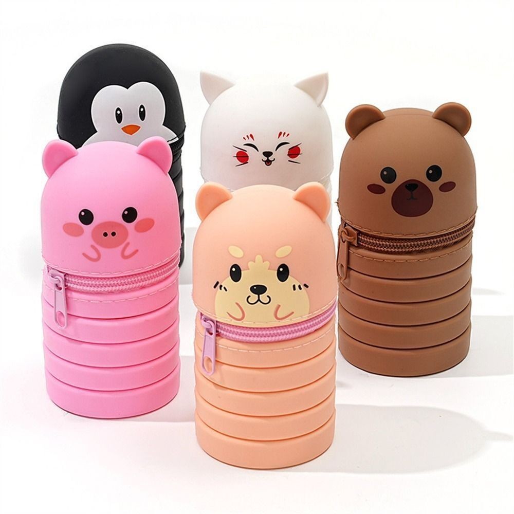 

New Silicone Silicone Pencil Case With Zipper Desk Organizer Stationery Storage Bag Cartoon
